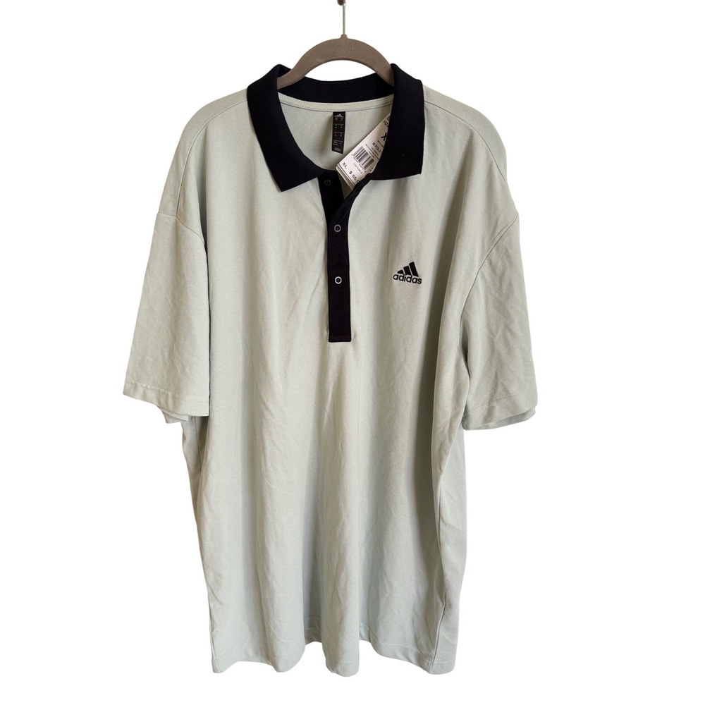 NWT Adidas Mens Polo Shirt XL Linen Green Black HZ4173 Short Sleeve Cotton Blend